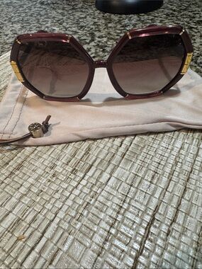 Tory Burch Burgundy Sunglasses with Gold Accents
